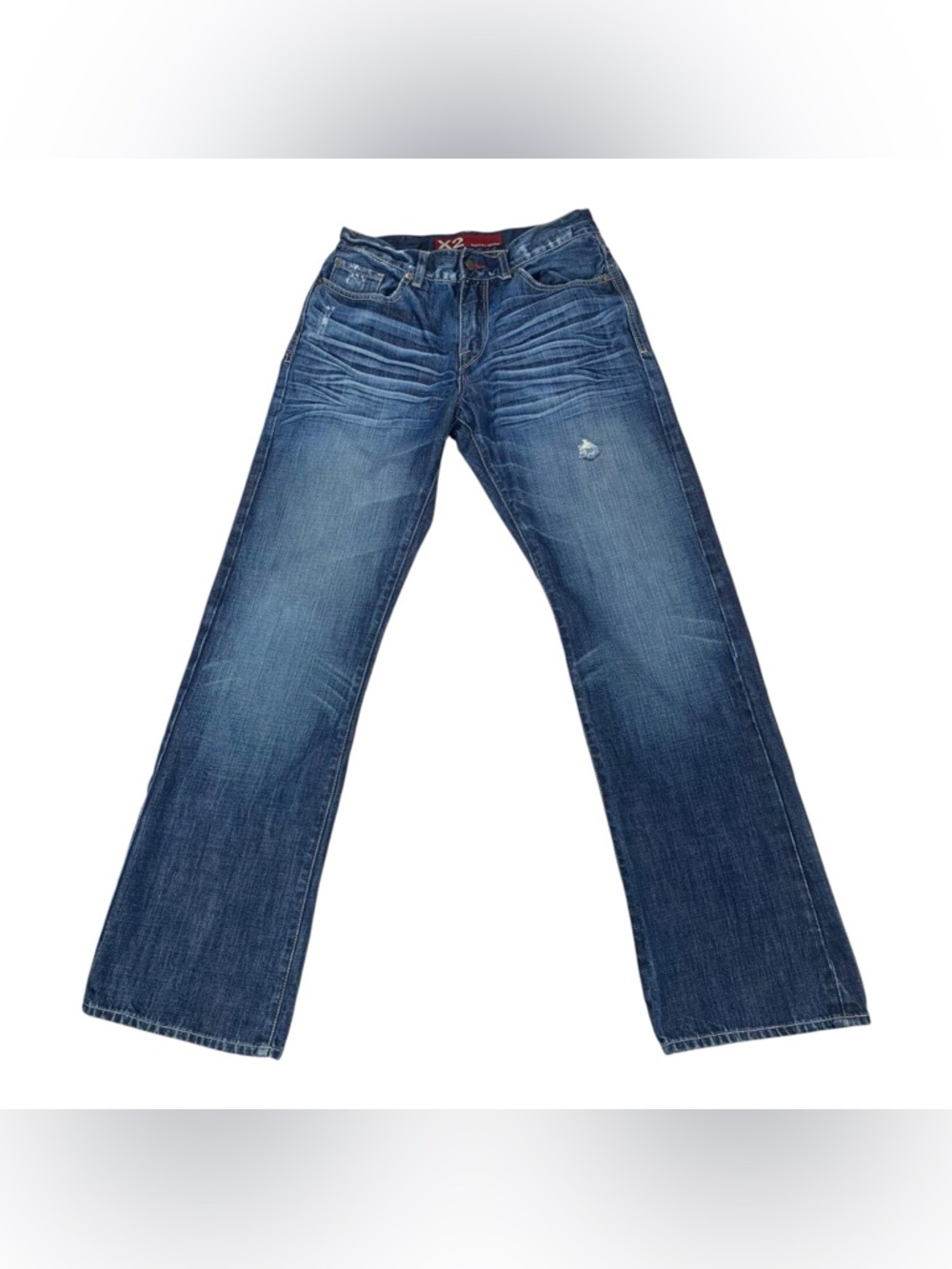 Express X2 Denim Men’s 30x32 Bootcut Jeans Blue Distressed Y2K Whiskered Vintage